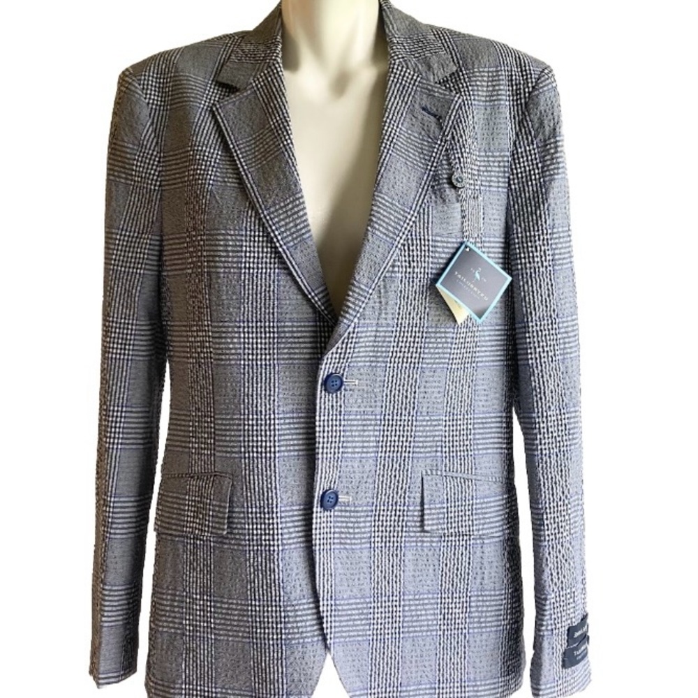 New Tailorbyrd Collection Blue Grey White Stretch Cotton Classic Blazer size S